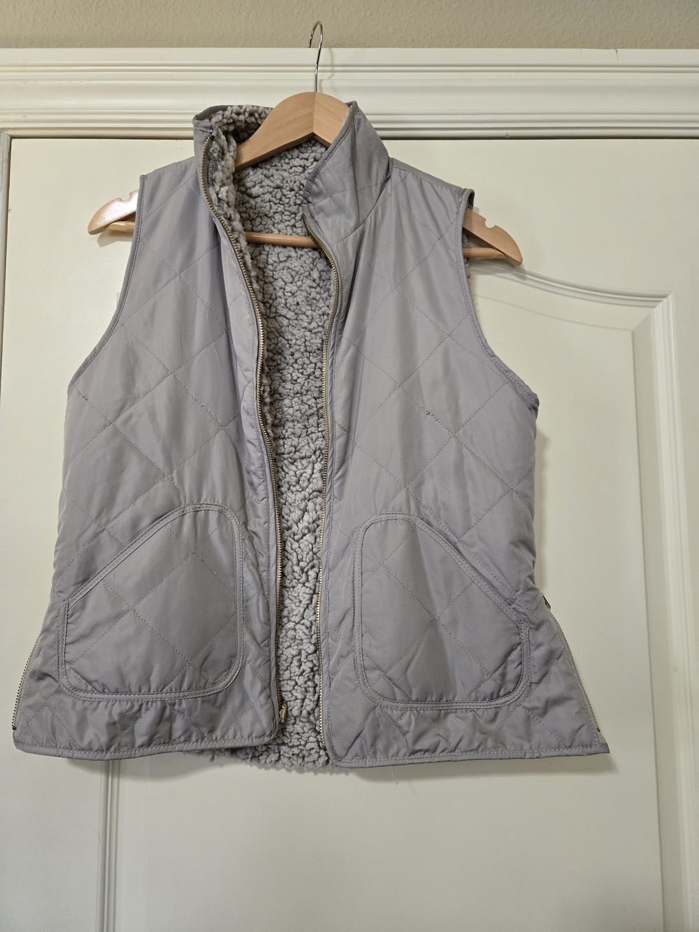 Thread & Supply Light Gray Quilted Reversable Sherpa Vest
